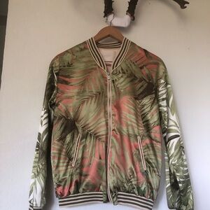 Scotch & Soda Satin-y Bomber Jacket with Tropical Print XS